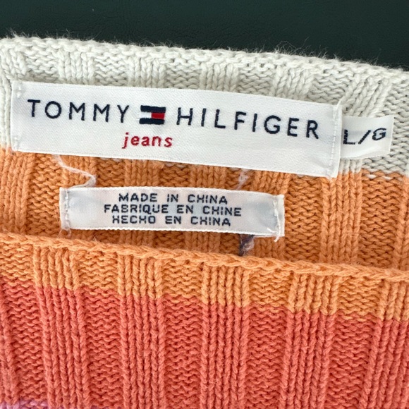 Tommy Hilfiger Jeans Sweater Women’s L Retro Y2K Rainbow Striped Ribbed (117) - Picture 6 of 11